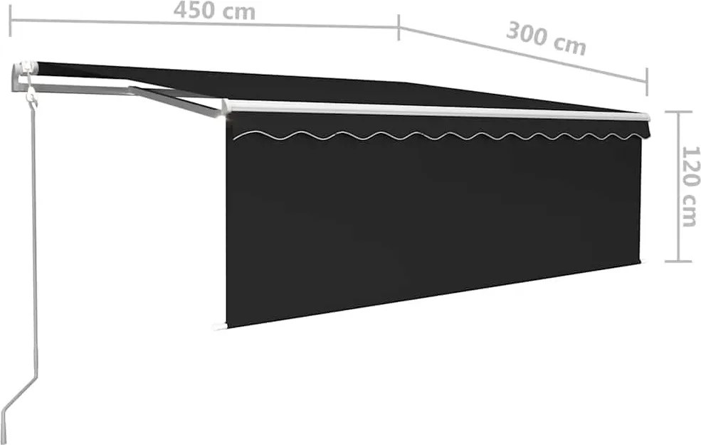 Szürke redőnyös, LED-es, szélérzékelős napellenző 4,5 x 3 m