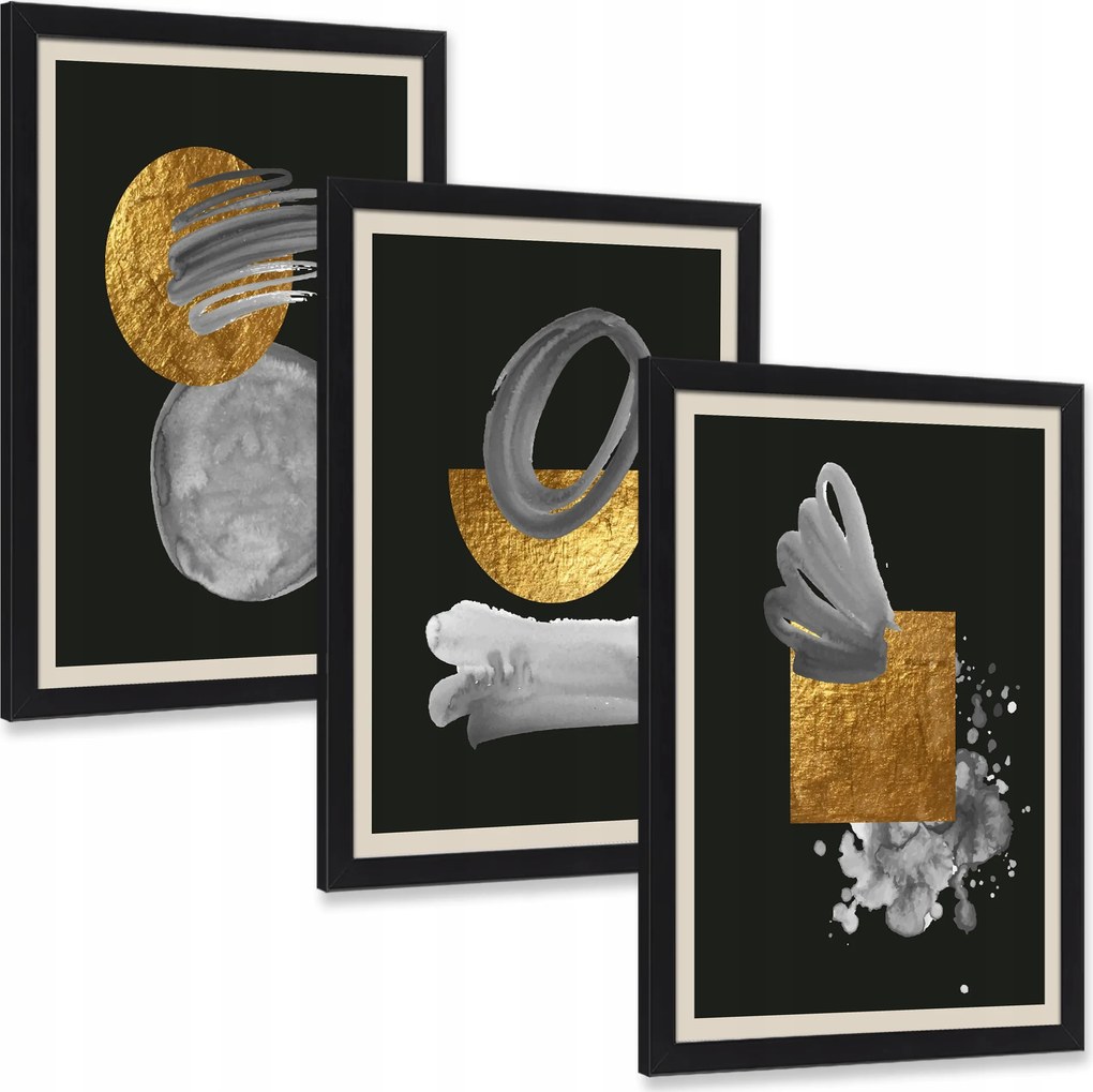 Absztrakt falikép szett körök minták formák 3 db 40x30 cm