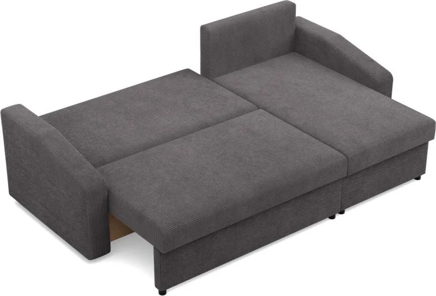 Zeus sarokkanapé, 2 ágyneműtartóval, döntött kartámasz, kordbársony, univerzális oldal, hab töltet, szürke