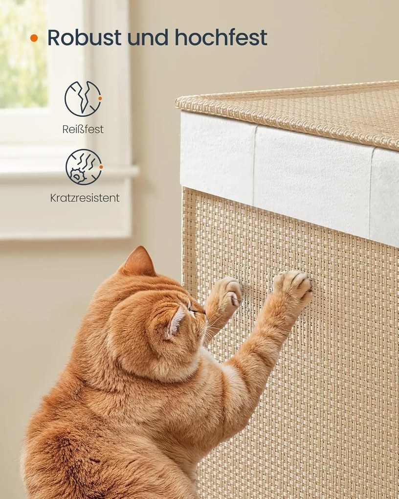 Szennyeskosár 2 rekesszel, 100 literes fedeles ruháskosár natúr bézs és matt fehér színben