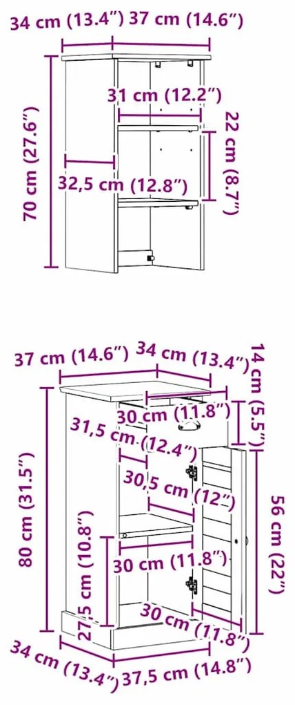 Fürdőszoba bútor szett fiókkal VIGO 2 pcs Barna és Méz barna