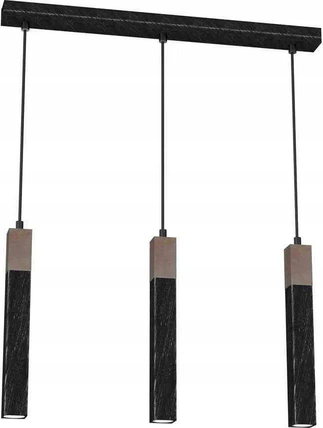 Függőlámpa Solo Sawn Black Patinated Wood 3x mini GU10