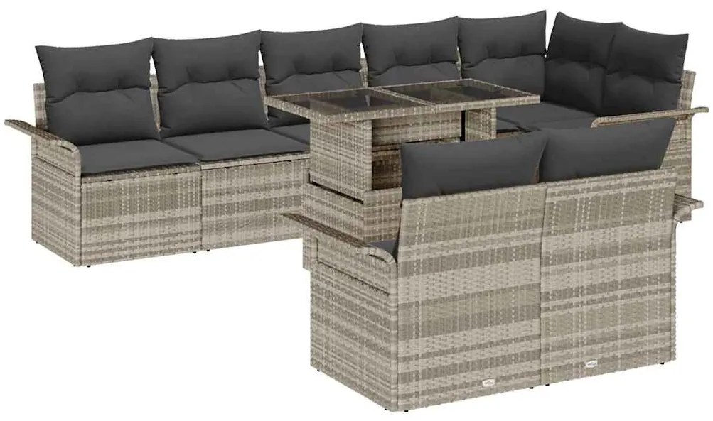 vidaXL Kerti Kanapé Szett párnával 9 pcs Világosszürke Poli rattan