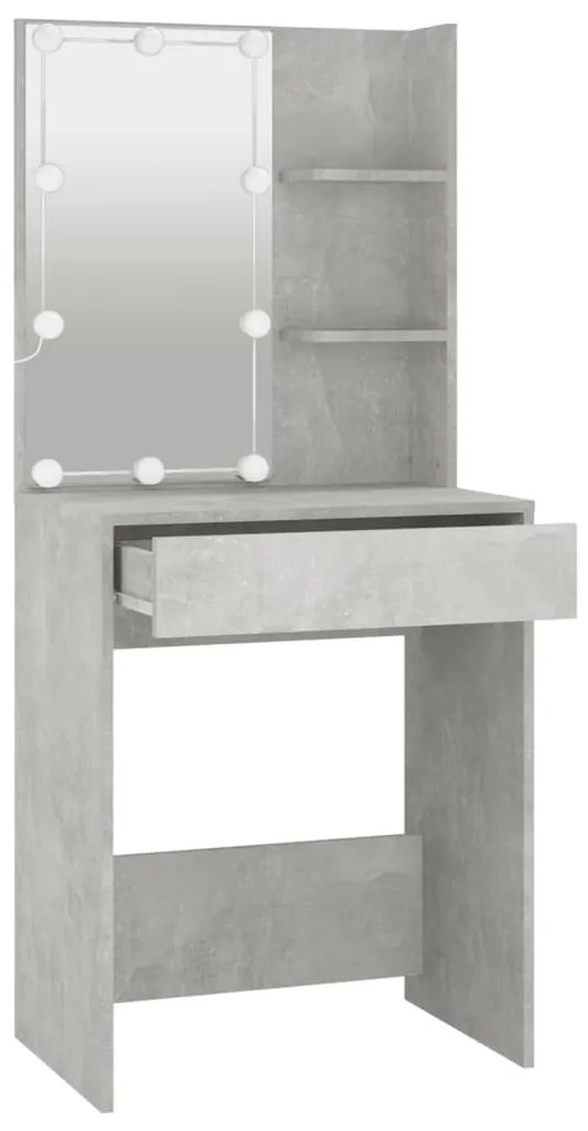 Betonszürke fésülködőasztal LED-del 60x40x140 cm