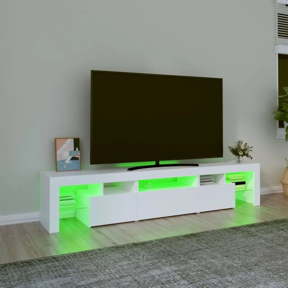 fehér TV-szekrény LED-lámpákkal 200x36,5x40 cm