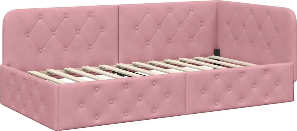 vidaXL Sarokágy keret fejtámlával Rózsaszín 100 x 200 cm Bársony