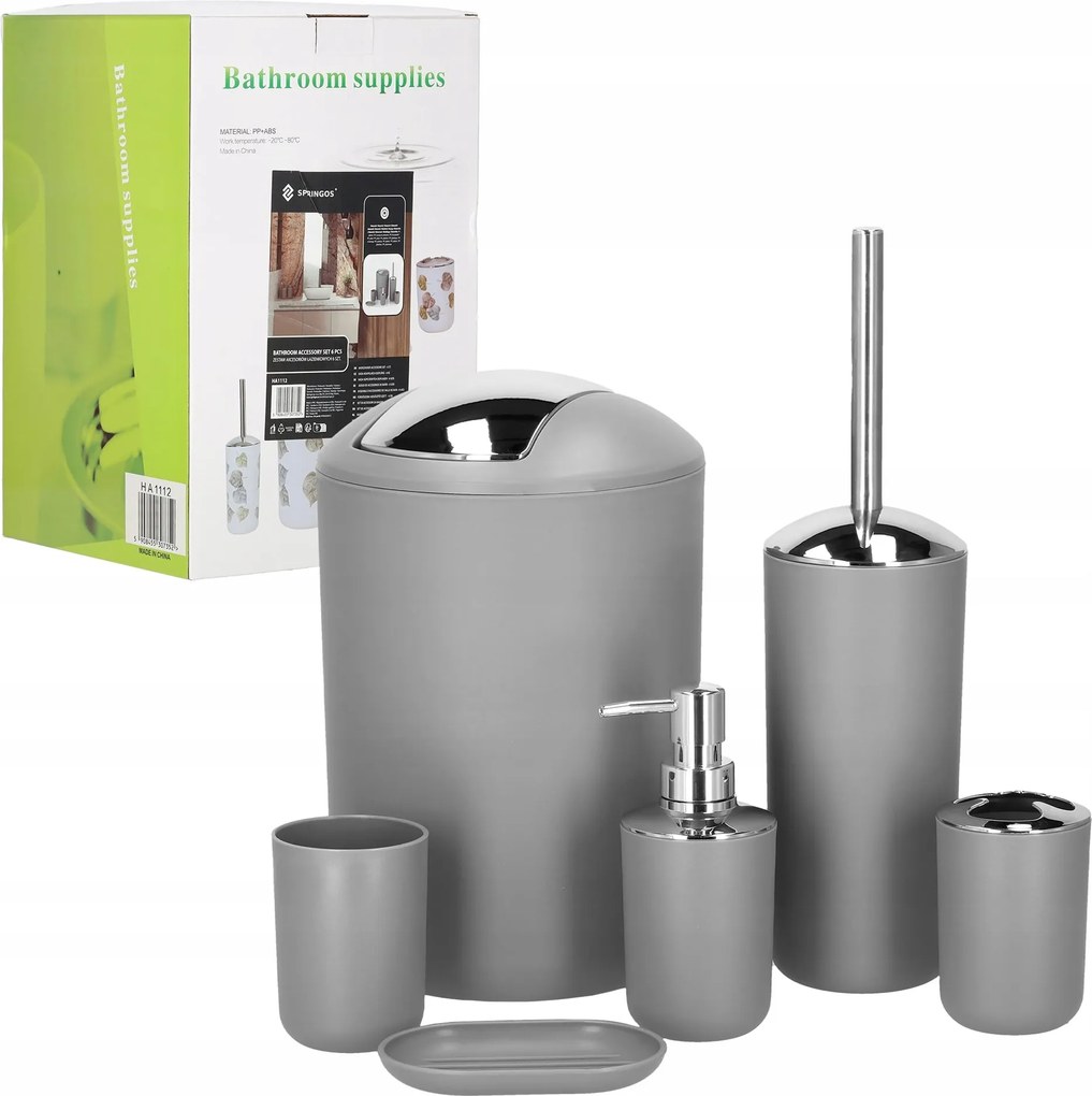 Fürdőszobai Kiegészítők Fürdőszoba Szett 6 Db-os Szürke Wc Kefe