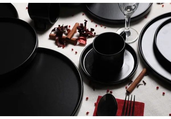 20 darabos étkészlet, fekete/kőkerámia
