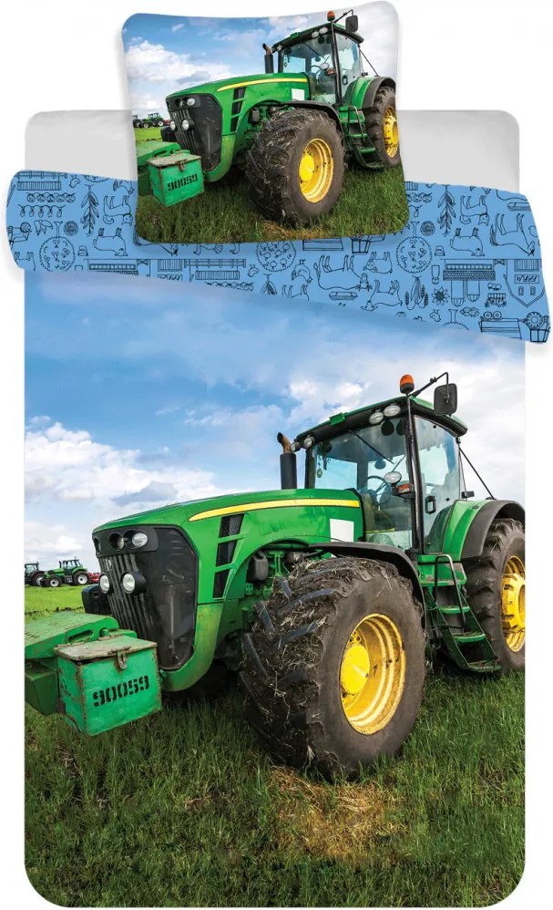 Traktor Green gyerek, ovis ágyneműhuzat 100×135cm, 40×60 cm
