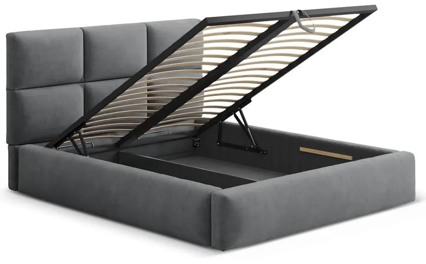 Szürke kárpitozott ágyneműtartós franciaágy ágyráccsal 180x200 cm Libera – Windsor & Co Sofas