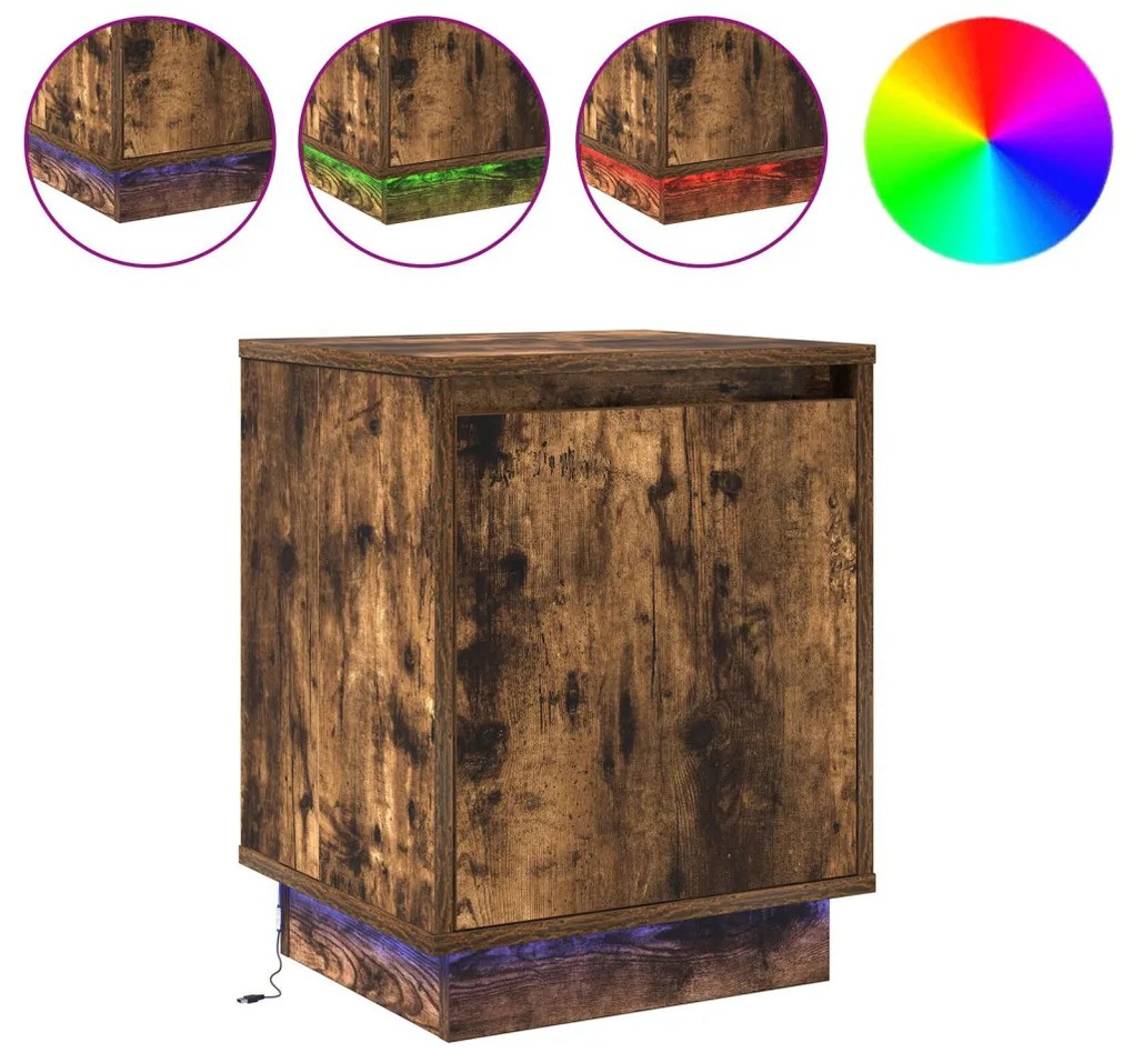 Éjjeli szekrény LED világítással 2 db Füstölt tölgy 39x34,5x50 cm