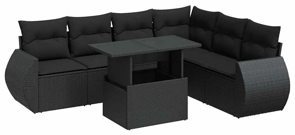 7 részes fekete polyrattan kerti ülőgarnitúra párnával