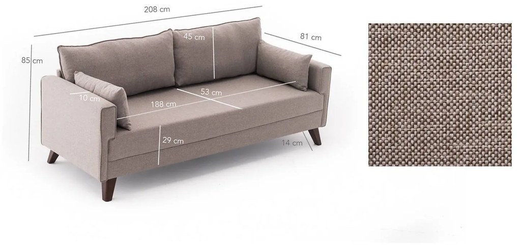 Design összecsukható kanapé Marisela 208 cm krém