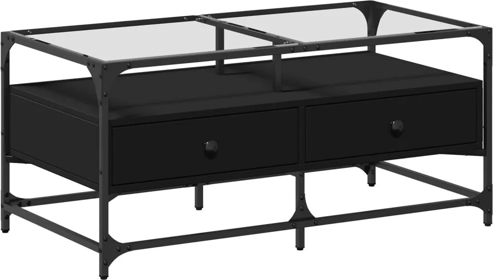 vidaXL fekete acél dohányzóasztal üveglappal 98,5 x 50 x 45 cm
