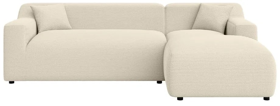 Bézs-krémszínű kordbársony sarokkanapé (jobb oldali-heverő résszel) Martin – Ropez