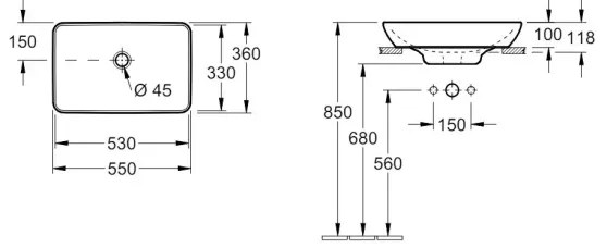 Villeroy & Boch 41135501 - VENTICELLO ráépíthető mosdó 55,5x36 cm kerámia/fehér
