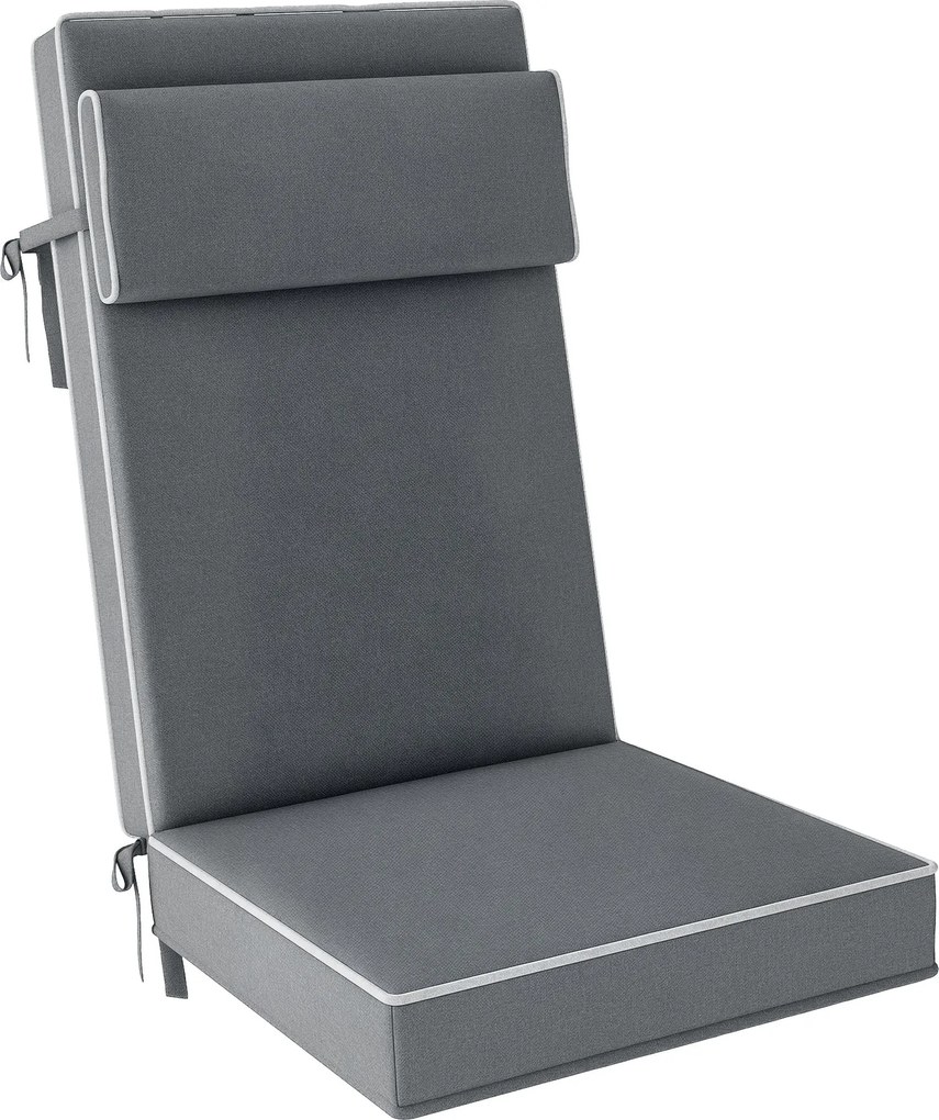 Outsunny Ülőpárna 120 x 47 x 9.5 cm Vízlepergető Székpárna Pántokkal, Fejtámlával, UPF50+ Kültéri és Beltéri Ülőpárna, Ülőpárna Összecsukható Székhez,