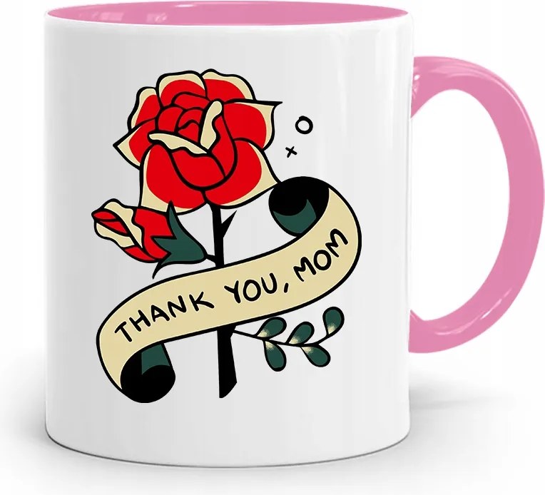 Rózsaszín Bögre Ajándék Anyukáknak Thank You Mom fényképes nyomtatással