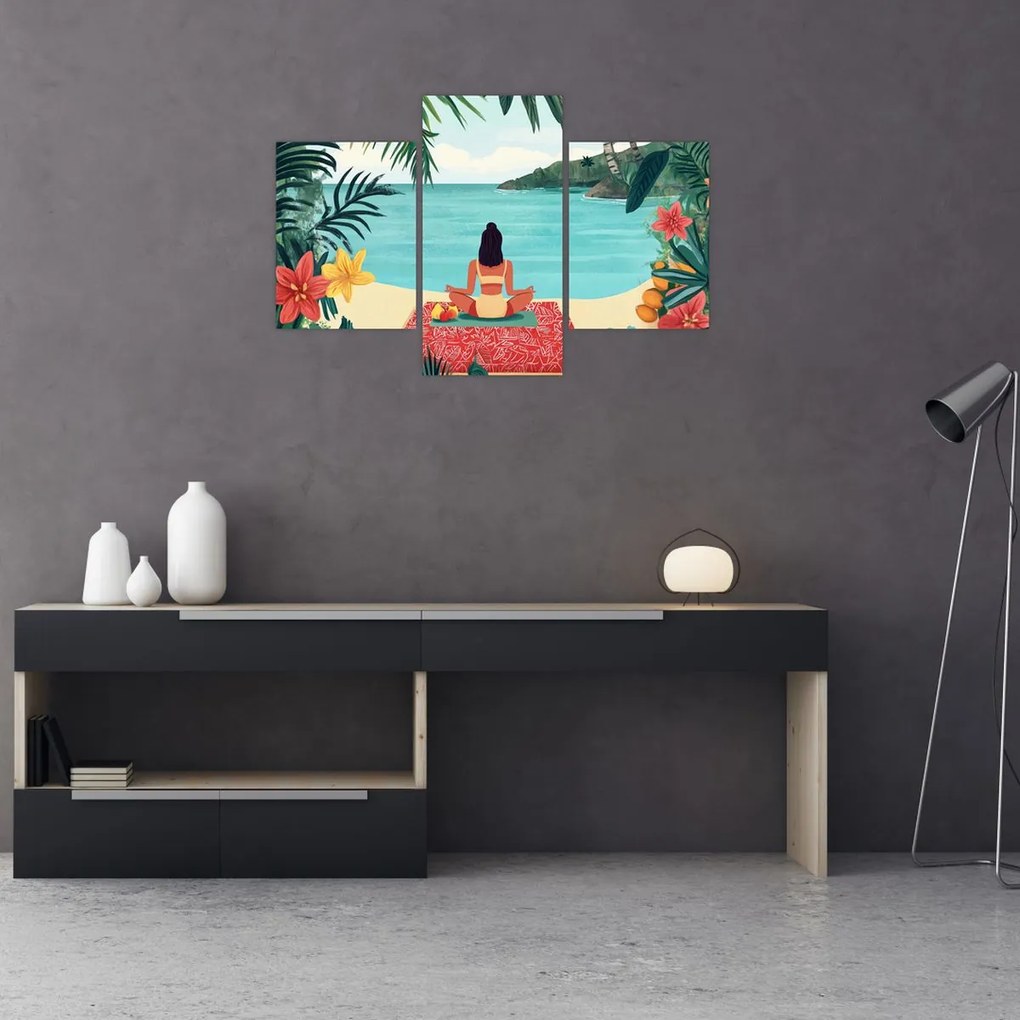 Kép - Jóga nő a tengerparton (90x60 cm)