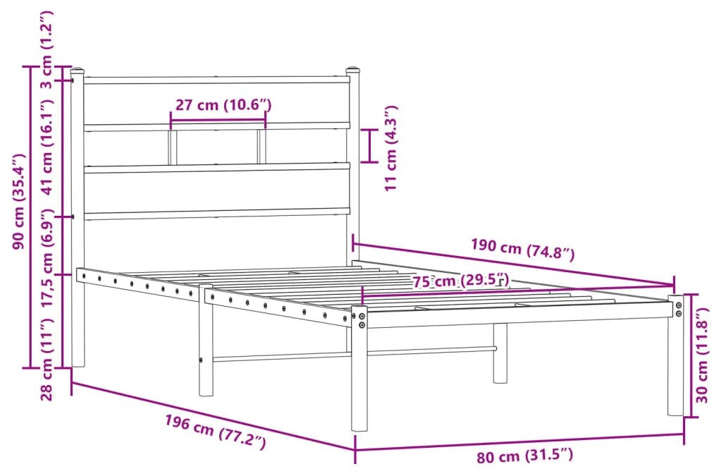 barna tölgy színű fejtámlás ágykeret matrac nélkül 75 x 190 cm