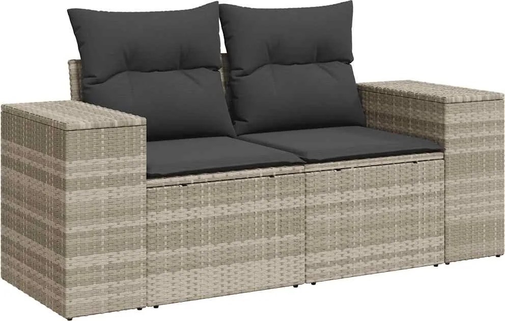 vidaXL 2 személyes világosszürke polyrattan kerti kanapé párnával