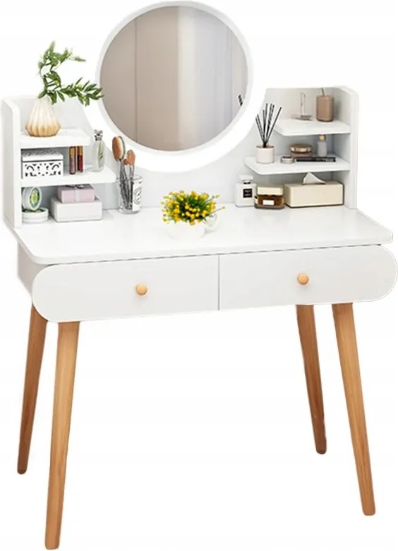 Kozmetikai Fésülködőasztal Tükör Smink Fehér Nagy Skandináv Loft