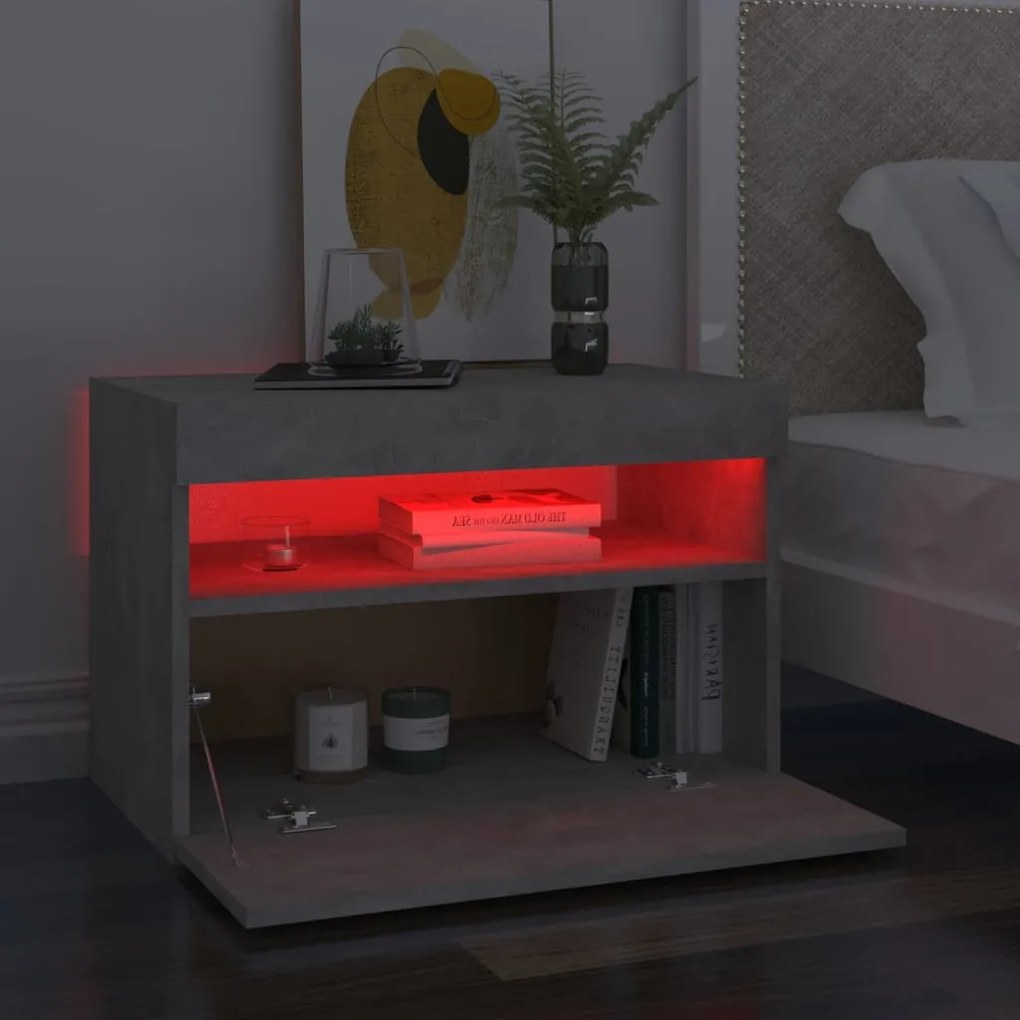 2 db betonszürke éjjeliszekrény LED-lámpákkal 60 x 35 x 40 cm