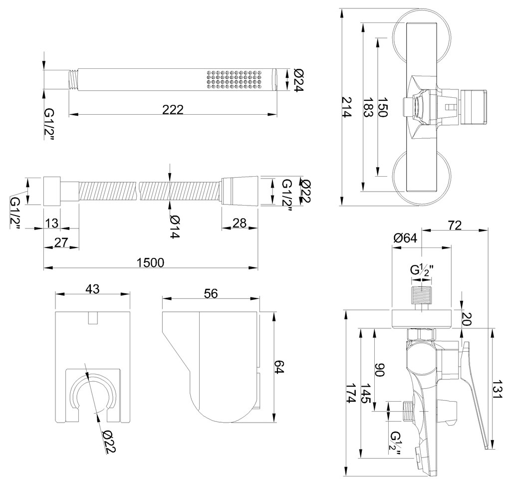 Invena Neri, falra szerelhető kádcsaptelep, rézmatt, INV-BW-P1-014-L