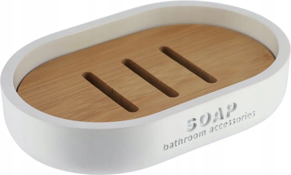 Kerámia szappantartó bambusz betéttel Fehér