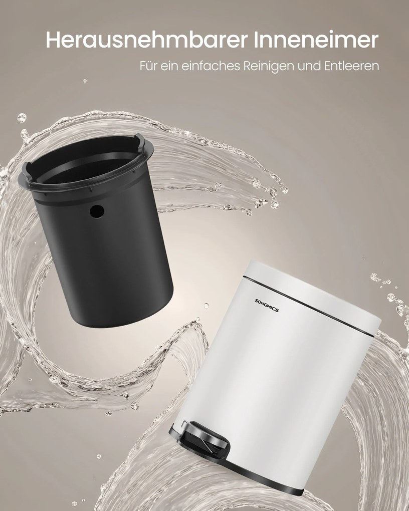 SONGMICS fürdőszobai szemetes csendes tetővel, 3L, fehér