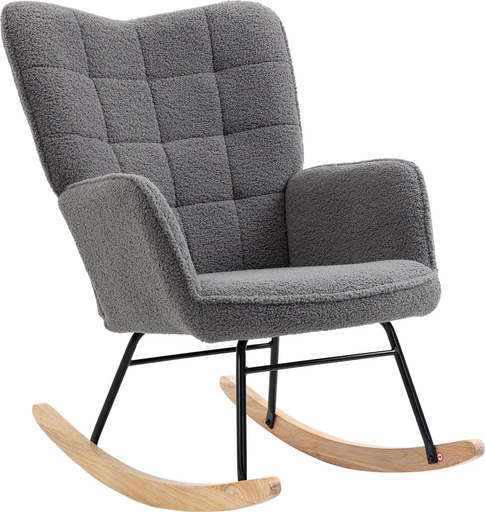 HOMCOM hintaszék – párnázott fotel berber plüss kárpittal, fából készült hintalécekkel, ergonomikus háttámla és karfák, nappaliba és hálóba, teherbírá