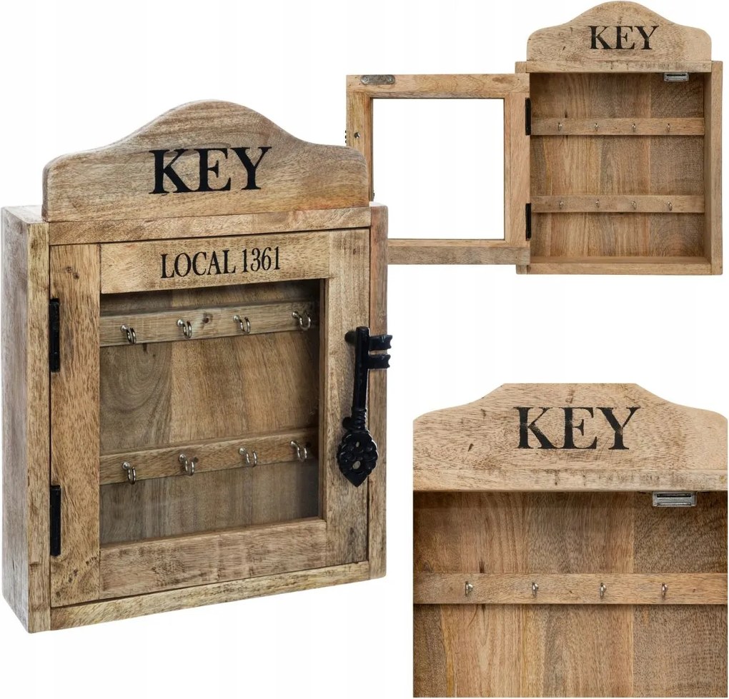 Kulcstartó Doboz Fa Polc Szekrény Akasztó 8 Akasztóval Zárható