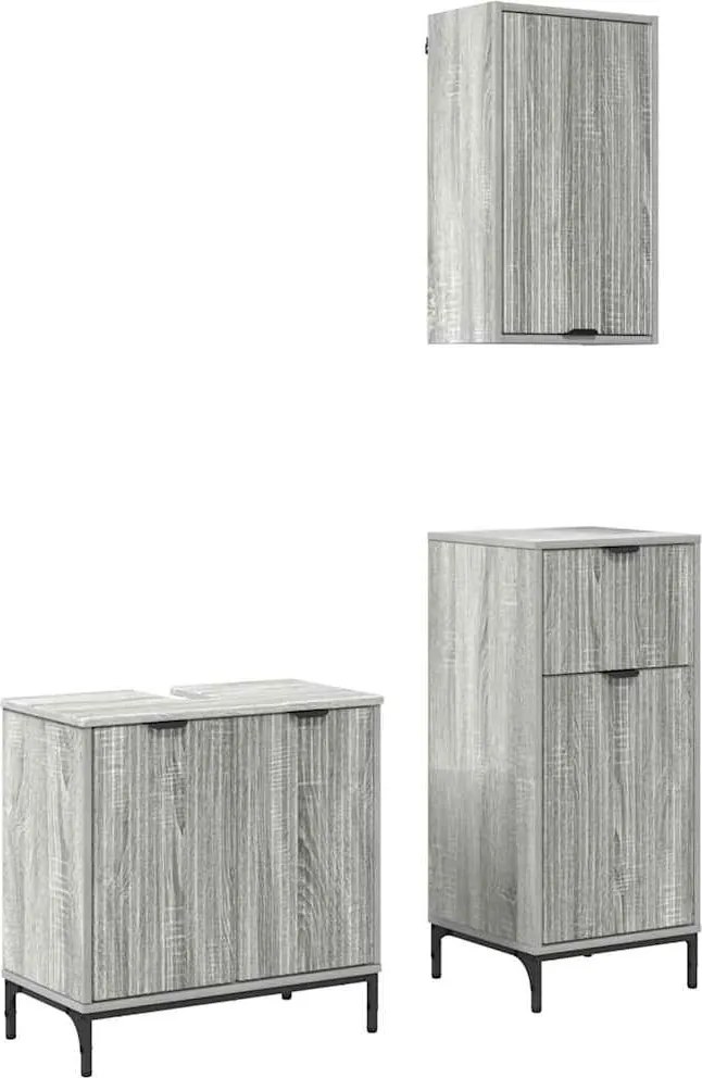 vidaXL Fürdőszoba bútor szett fiókkal 3 pcs Szürke sonoma Faanyag