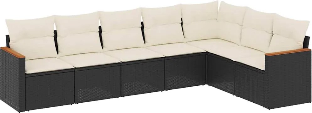 vidaXL 7 részes fekete polyrattan kerti ülőgarnitúra párnával