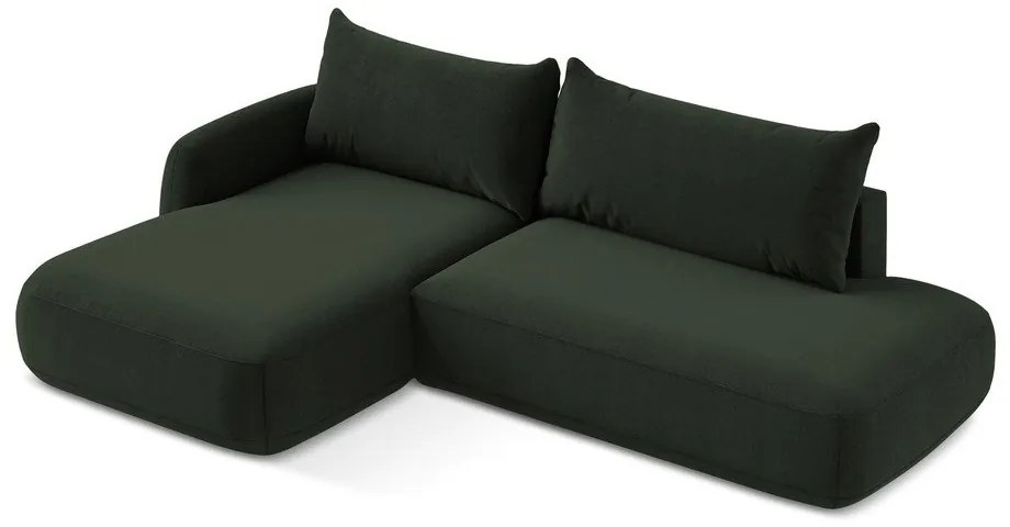 Sötétzöld kinyitható sarokkanapé (bal oldali-heverő résszel) Hale – Makamii