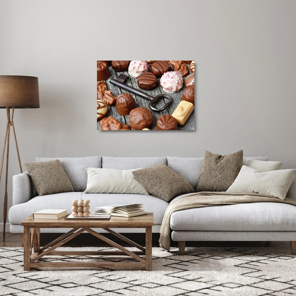 Csokoládé és a kulcs képe (üvegen) (70x50 cm)