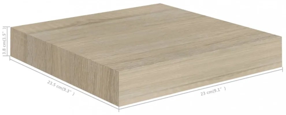 tölgyszínű MDF lebegő fali polc 23 x 23,5 x 3,8 cm
