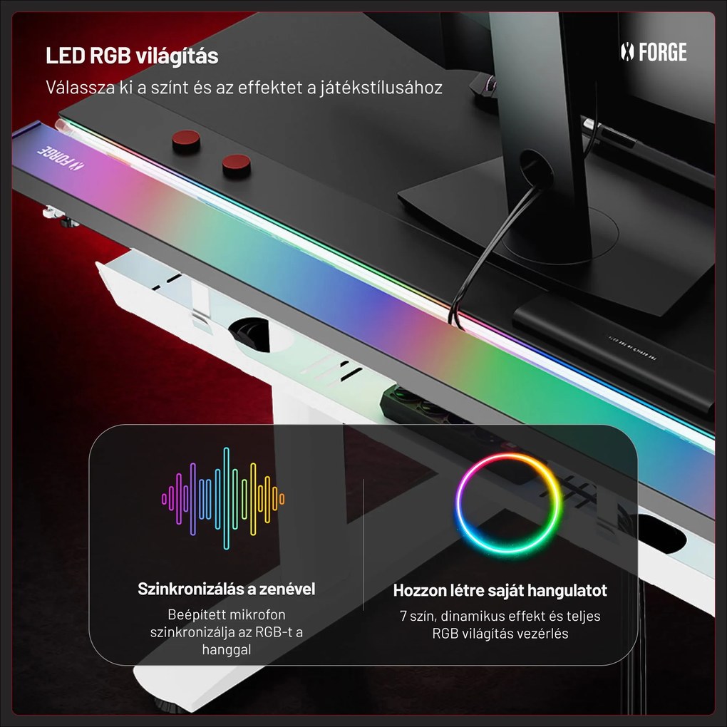 Elektromos RGB gamingasztal tartókkal, fekete-fehér, 120 cm: Diablo X-Forge 1200