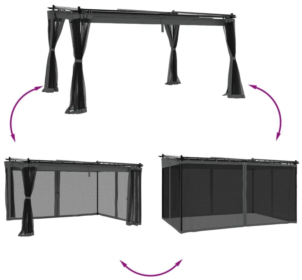 Antracitszürke acél pavilon hálós oldalakkal 4 x 3 m