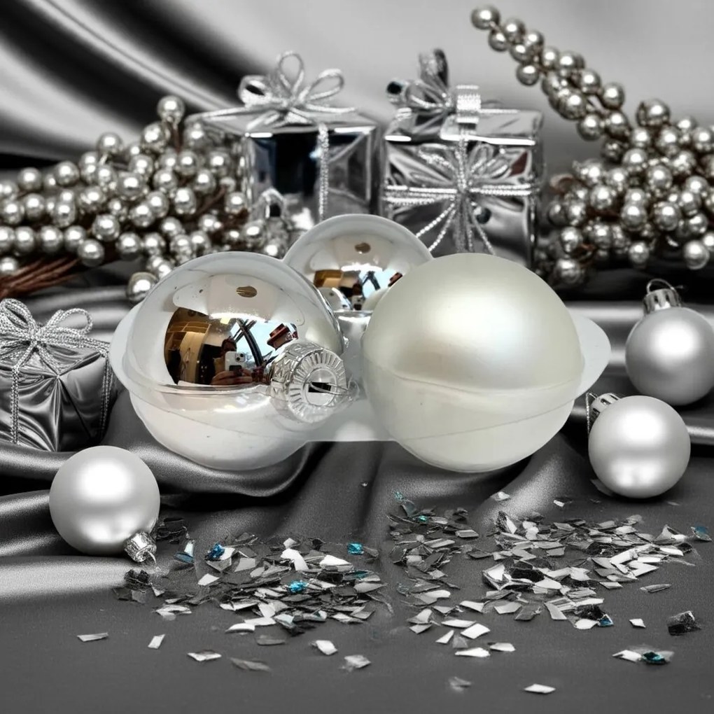 Silver ezüst üveg karácsonyi gömb szett 12*6cm