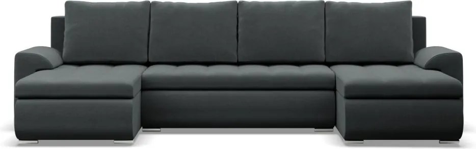 Tokio U alakú sarokkanapé, 3 ágyneműtartóval, bársony, univerzális oldal, szürke