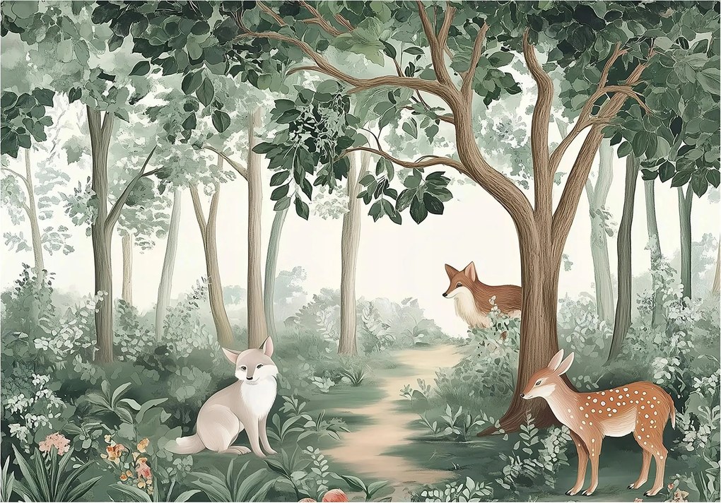 Erdő fotótapéta rókával és szarvassal skandináv gyerekszobába boho +ragasztó