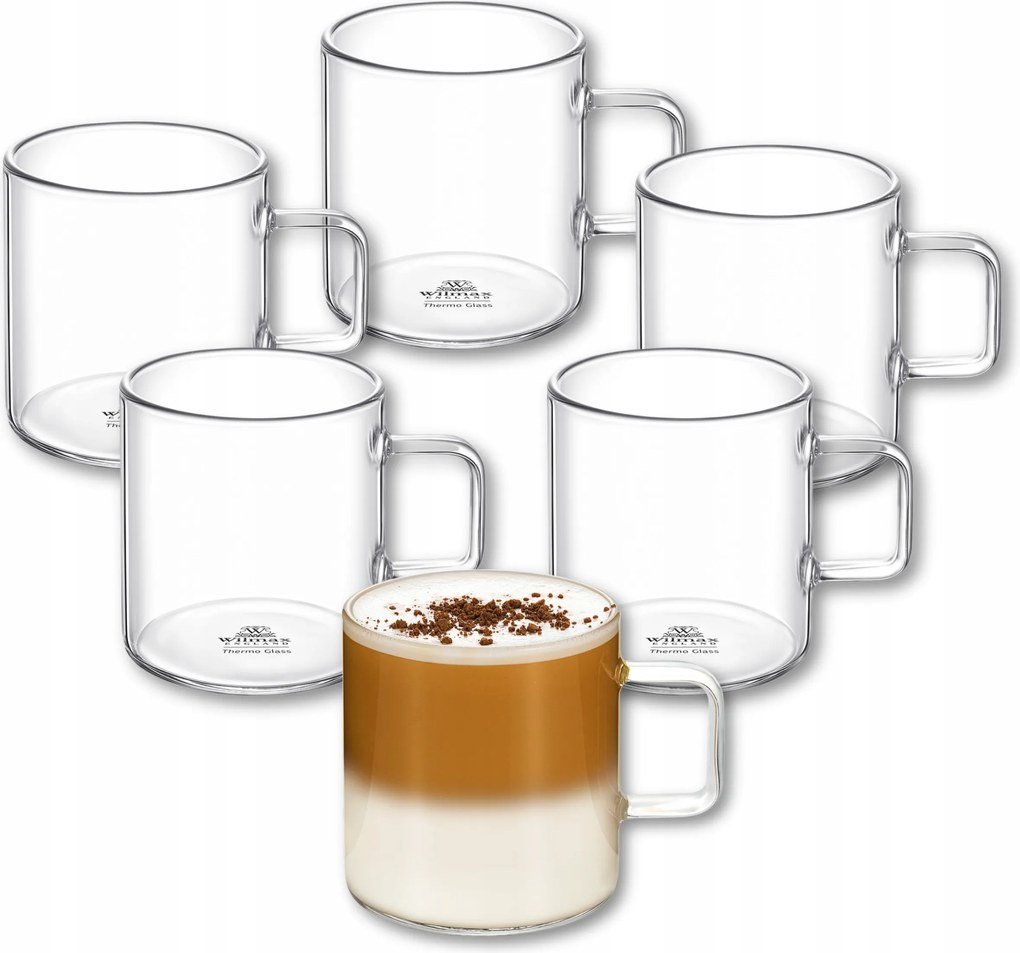 Pohár teás- és kávéscsésze hőálló üveg füllel Wilmax 6x300 ml