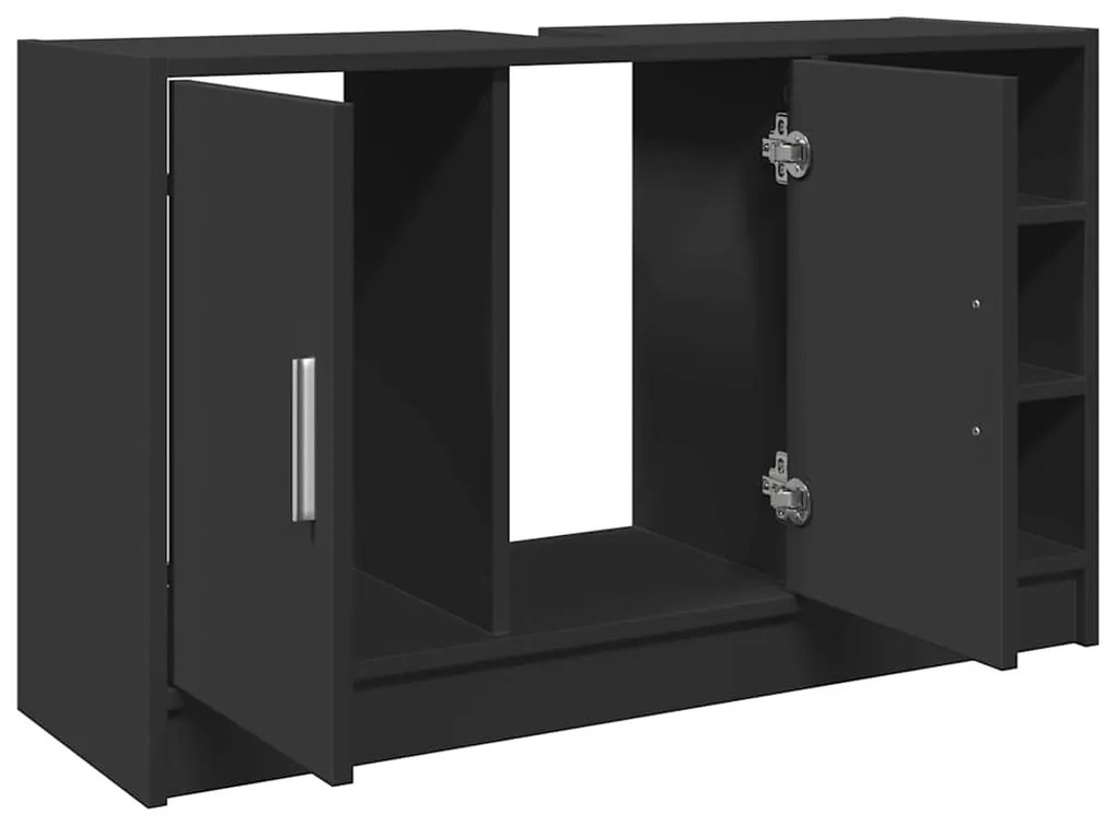 Fekete szerelt fa mosdószekrény 90 x 29 x 55 cm