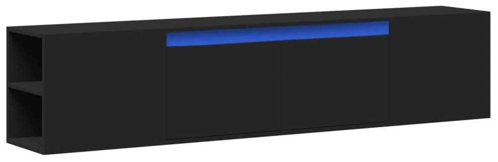 fekete falra szerelhető TV-szekrény LED-del 180 x 31 x 39,5 cm