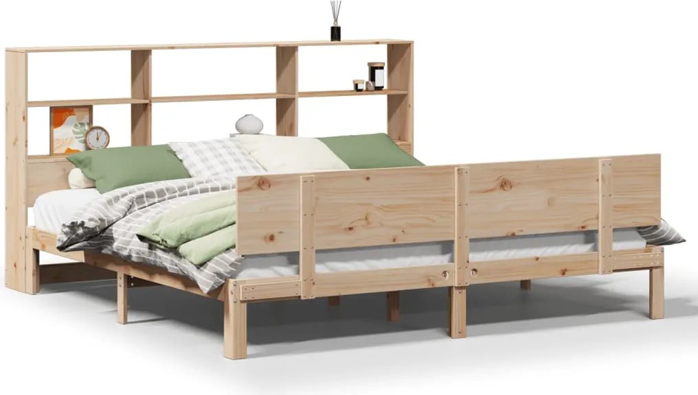 vidaXL tömör fenyőfa könyvespolcos ágy matrac nélkül 180 x 200 cm