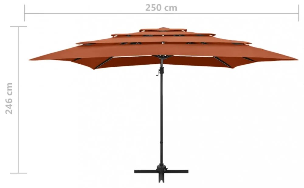 4 szintes terrakotta napernyő alumíniumrúddal 250 x 250 cm