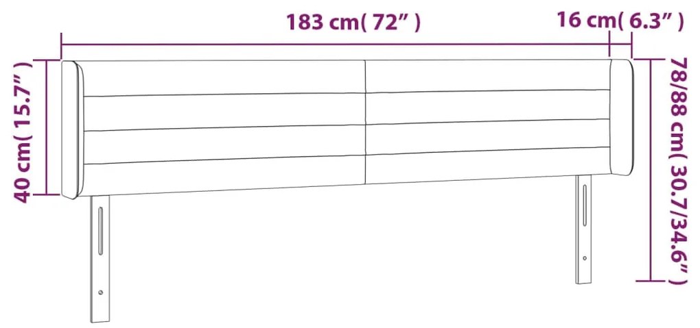 sötétszürke szövet LED-es fejtámla 183 x 16 x 78/88 cm
