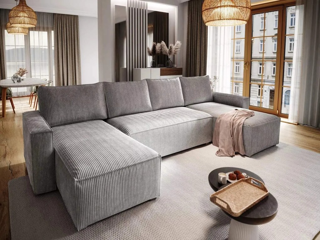 U alakú ülőgarnitúra SMART COSARO 295x140 cm, világosszürke