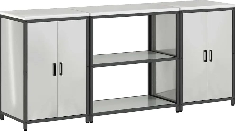 vidaXL Konyhai Tároló Készlet polcokkal 3 pcs Ezüst Horganyzott acél